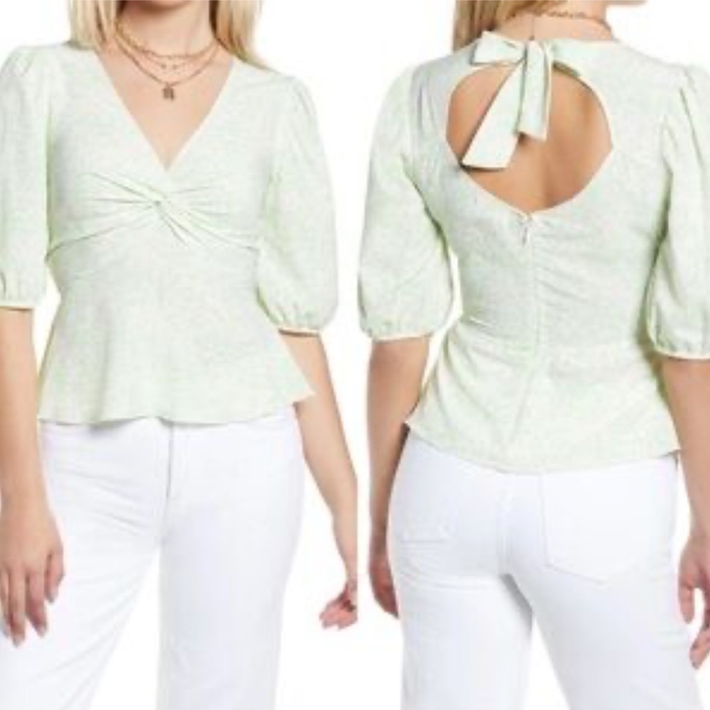 NEW Open Edit twist front/ tie back Light Green Women's Top